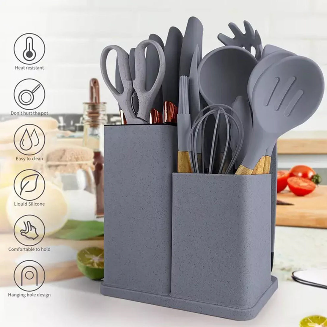 19-Piece Silicone Cooking Utensil Set – Heat-Resistant, BPA-Free Non-Stick Kitchen Tools