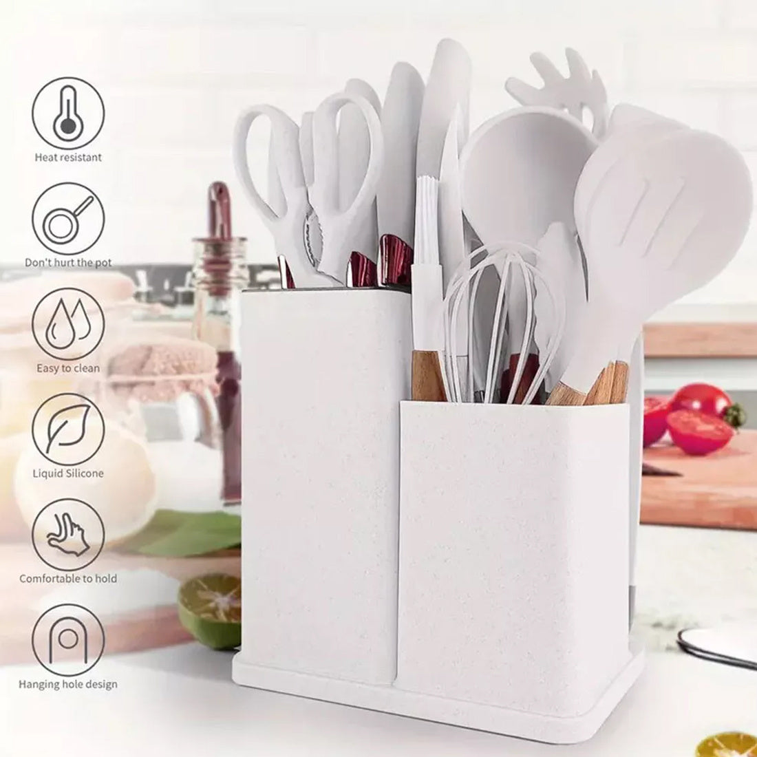 19-Piece Silicone Cooking Utensil Set – Heat-Resistant, BPA-Free Non-Stick Kitchen Tools