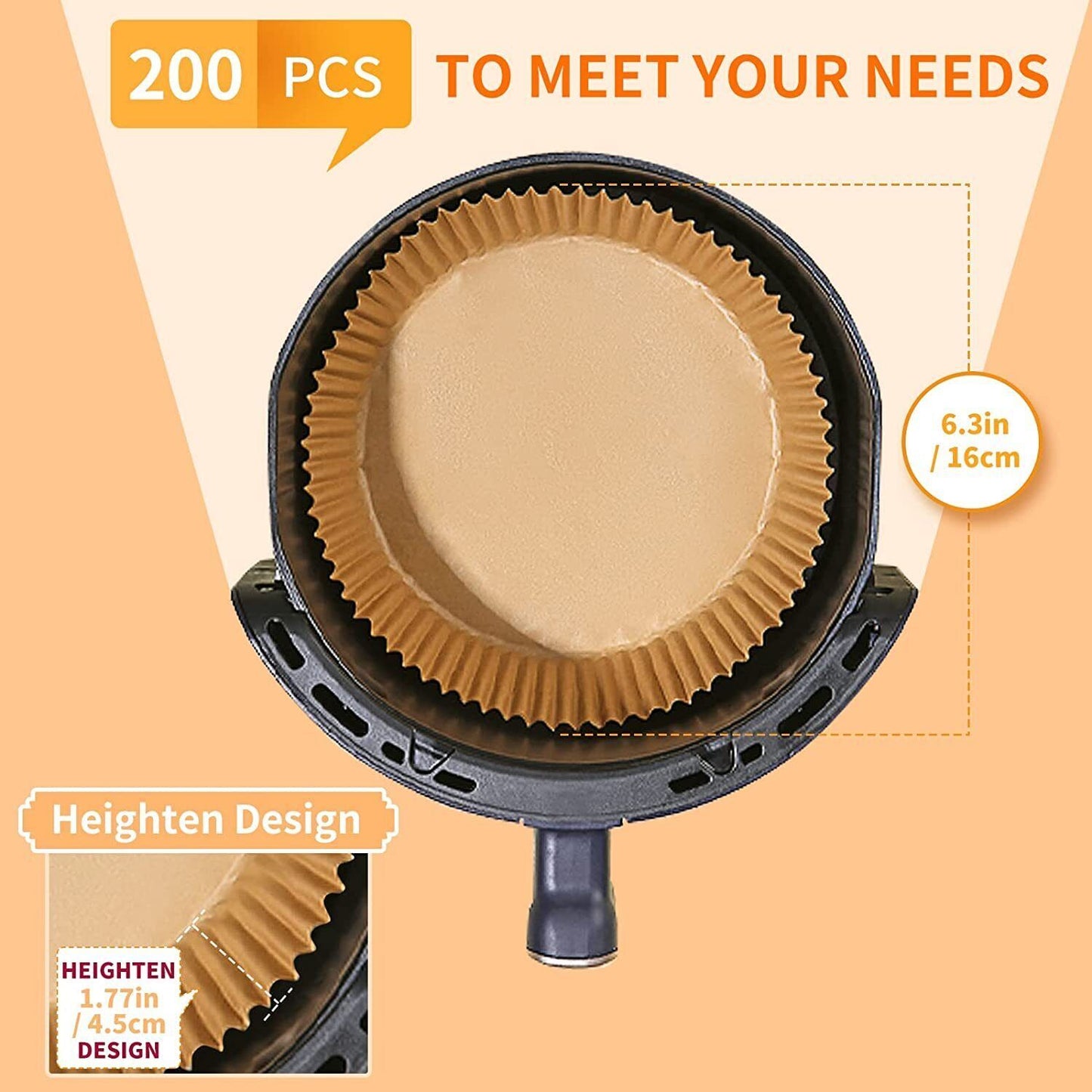 200PCS Air Fryer Disposable Paper Liners – 6.3-Inch Round, Non-Stick Parchment Paper for Fryers, Steamers & Ovens