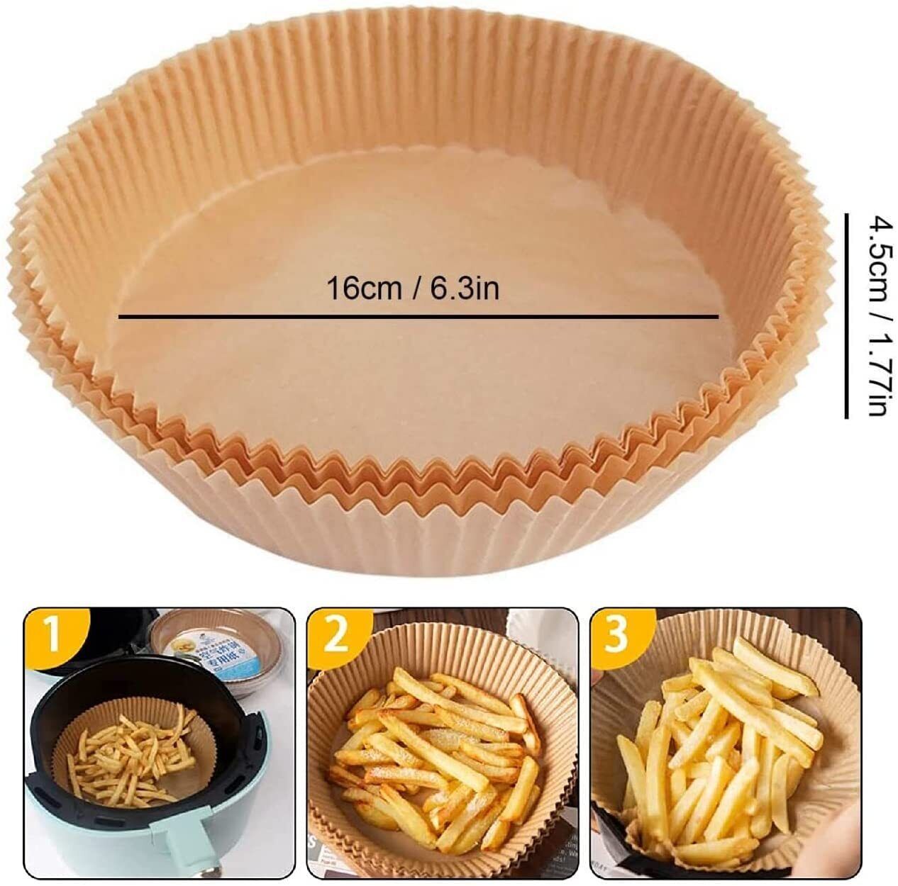 200PCS Air Fryer Disposable Paper Liners – 6.3-Inch Round, Non-Stick Parchment Paper for Fryers, Steamers & Ovens