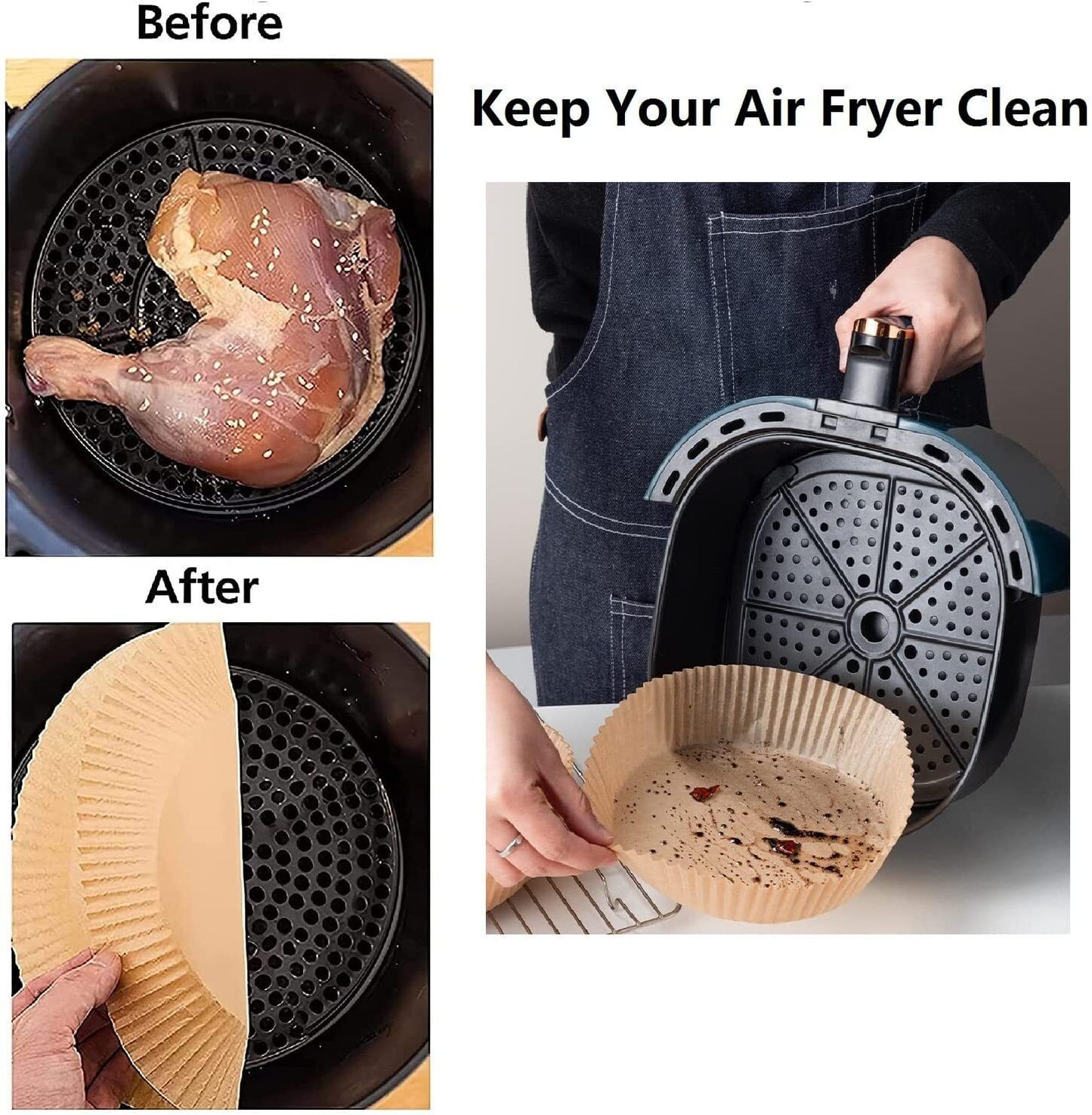 200PCS Air Fryer Disposable Paper Liners – 6.3-Inch Round, Non-Stick Parchment Paper for Fryers, Steamers & Ovens