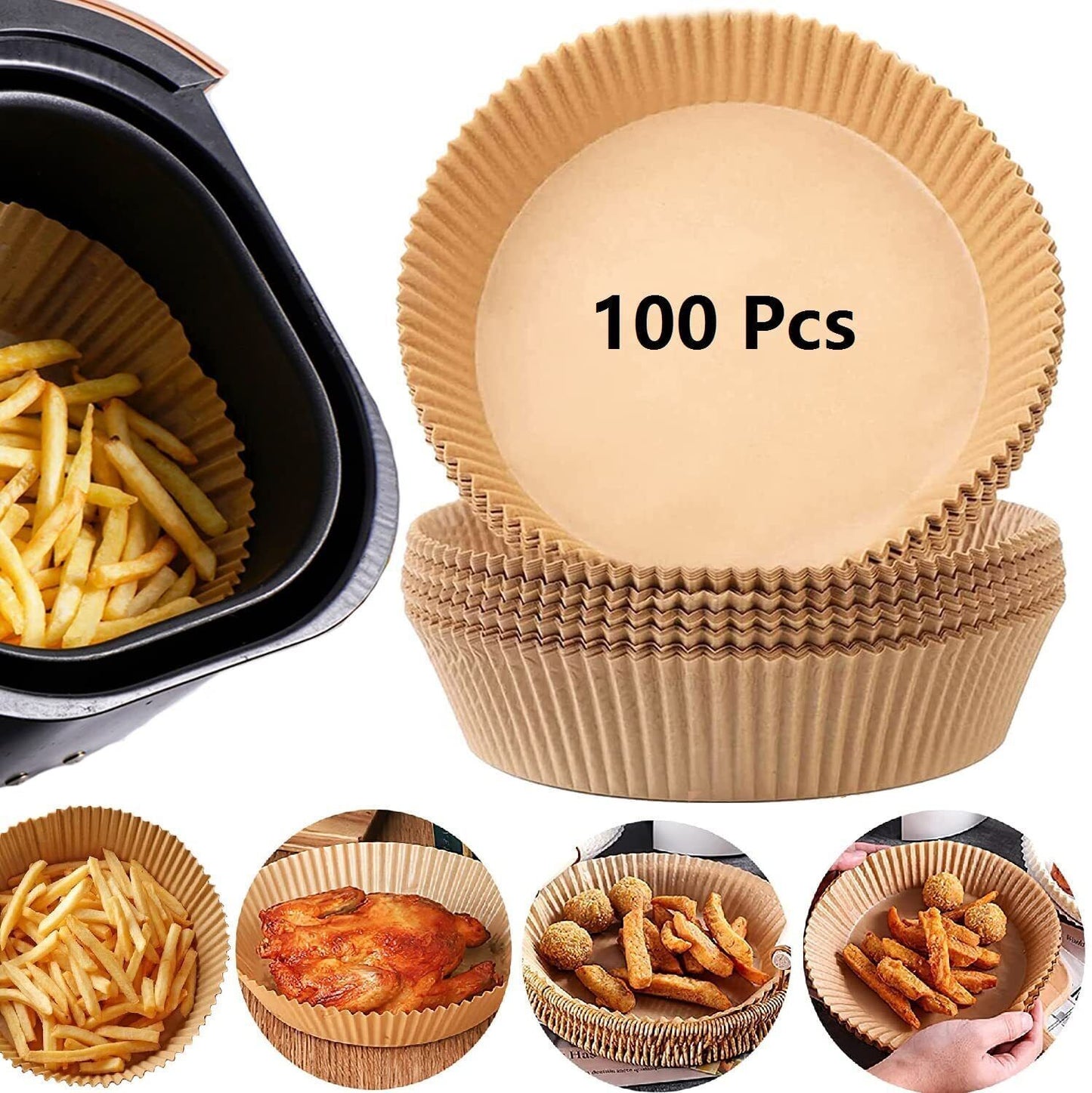 200PCS Air Fryer Disposable Paper Liners – 6.3-Inch Round, Non-Stick Parchment Paper for Fryers, Steamers & Ovens