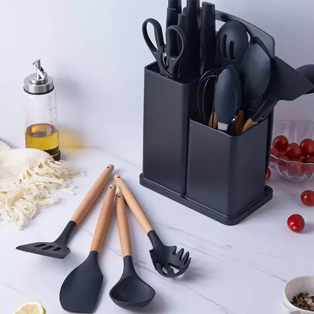 19-Piece Silicone Cooking Utensil Set – Heat-Resistant, BPA-Free Non-Stick Kitchen Tools