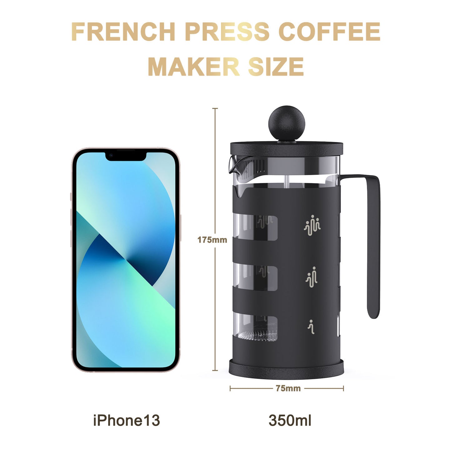 RAINBEAN French Press Coffee Maker – Stainless Steel & Borosilicate Glass, 12oz Capacity