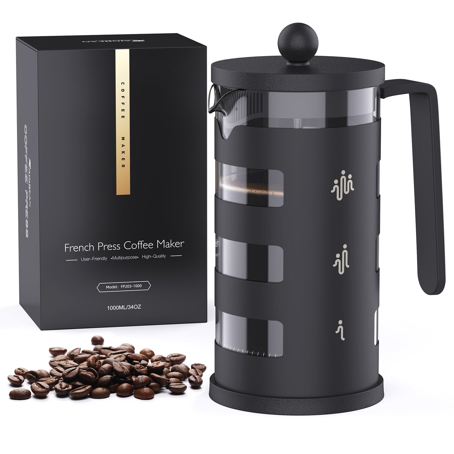 RAINBEAN French Press Coffee Maker – Stainless Steel & Borosilicate Glass, 12oz Capacity