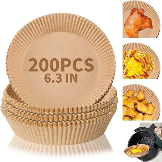 200PCS Air Fryer Disposable Paper Liners – 6.3-Inch Round, Non-Stick Parchment Paper for Fryers, Steamers & Ovens