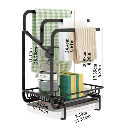 Kitchen Sink Sponge Rack with Drain Tray – Metal Shelf for Sponge, Brush, and Soap, Space-Saving Organizer
