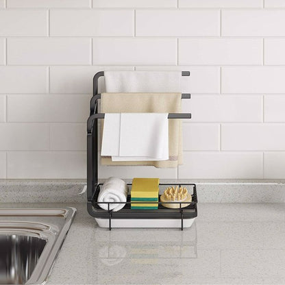 Kitchen Sink Sponge Rack with Drain Tray – Metal Shelf for Sponge, Brush, and Soap, Space-Saving Organizer